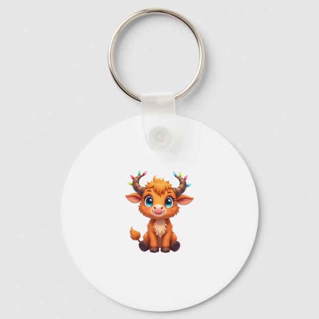 Chaveiro Funny Xmas Cow Lights Boys Girls Cute Highland Cow (Frente)