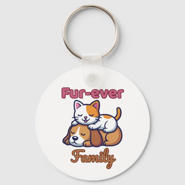 Chaveiro Furever Family Heartwarming Cat & Dog Illustration (Frente)