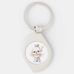 Chaveiro Furry Joy: Angel Wing Maltês Cachorro Puppy Gift
