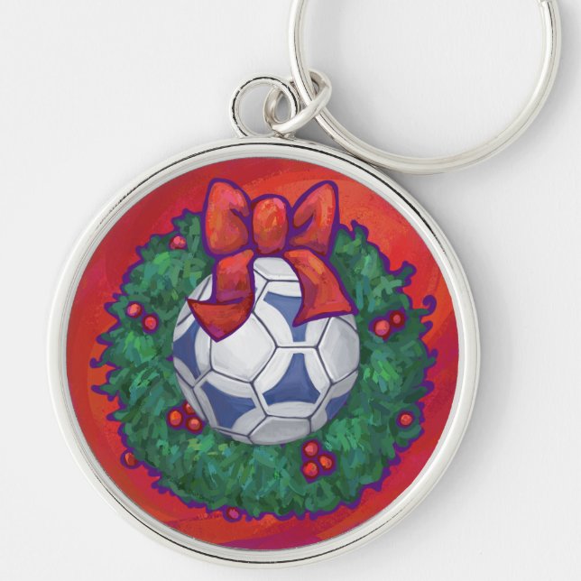 Chaveiro Futbal Festivo em Wreath em Vermelho (Frente)