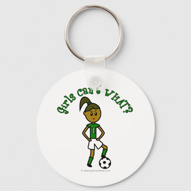 Chaveiro Futebol das meninas negras no uniforme verde (Frente)