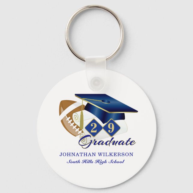 Chaveiro Futebol de Boné de formatura Azul Personalizado (Frente)