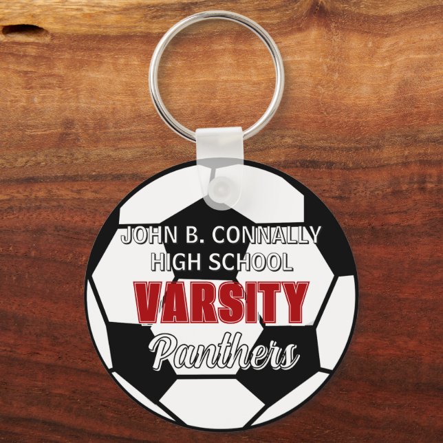 Chaveiro Futebol de Varsity Vermelho Personalizado para o E (Frente)