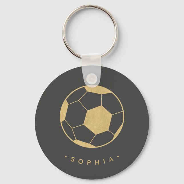 Chaveiro Futebol moderno a preto e Dourado personalizado (Frente)
