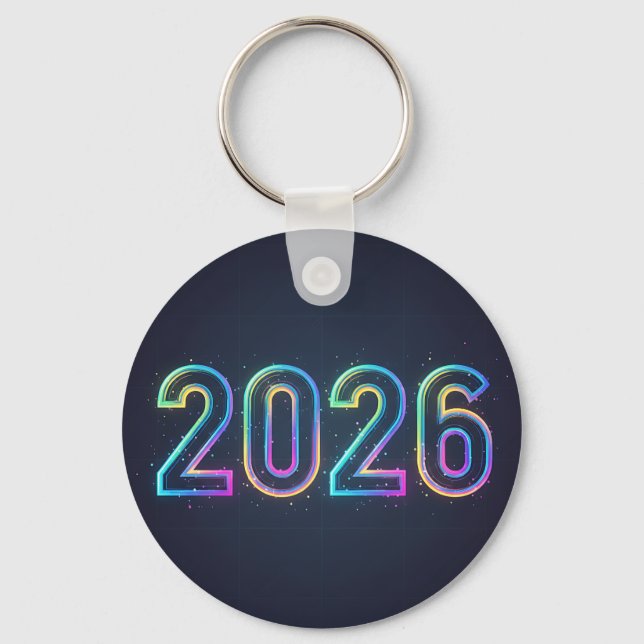 Chaveiro Futurística Neon Glow 2026 de frente dupla (Frente)