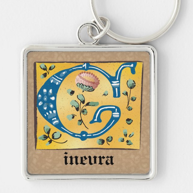 Chaveiro G Monograma Floral Iluminado ao Quadrado (Frente)