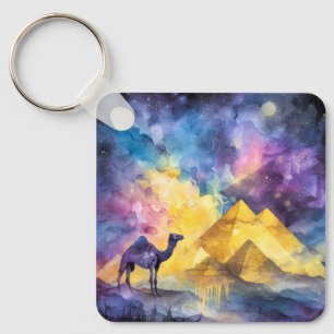 Chaveiro Galáxia do Deserto de Aquarela Camelo Pirâmide Via