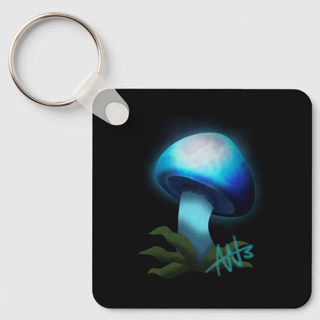 Chaveiro Galáxia Shiitake Azul Brilhante Metal de Cogumelo (Frente)