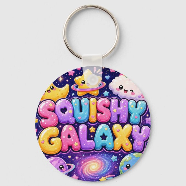 Chaveiro Galáxia Squishy Fofa Kawaii Terra Lua Estrelas  (Frente)