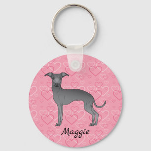 Chaveiro Galgo Italiano Azul Fofo em Corações Rosa