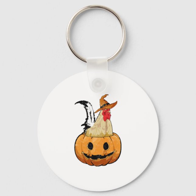 Chaveiro Galinha da Bruxa Bonitinha de Abóbora do Halloween (Frente)