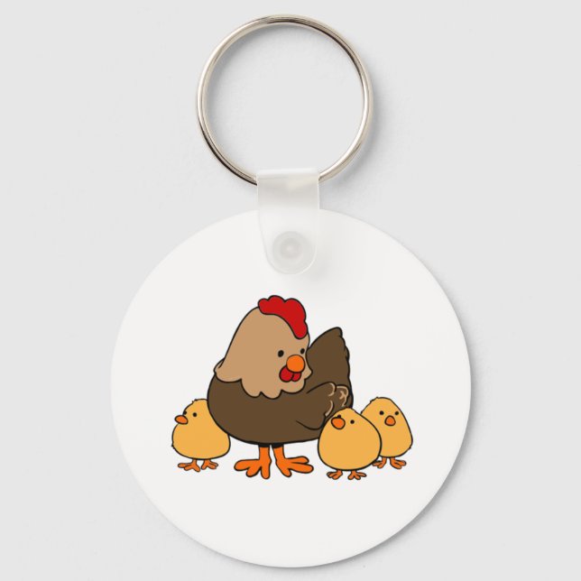 Chaveiro Galinha de desenho e Pintinhos para bebês (Frente)