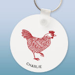Chaveiro Galinha Personalizada<br><div class="desc">Uma galinha vermelha para amantes de aves. Altere o nome ou texto para personalizar. Arte original de Nic Squirrell.</div>