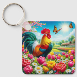 Chaveiro Galo floral/primavera/trabalho de arte de galinha