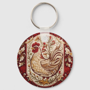 Chaveiro Galoça Vintage Vermelha e Floral Creme