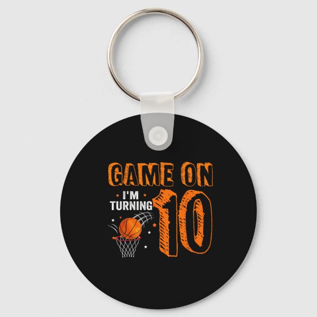 Chaveiro Game On I'm Turning 10 Basquete 10º Aniversário B (Frente)