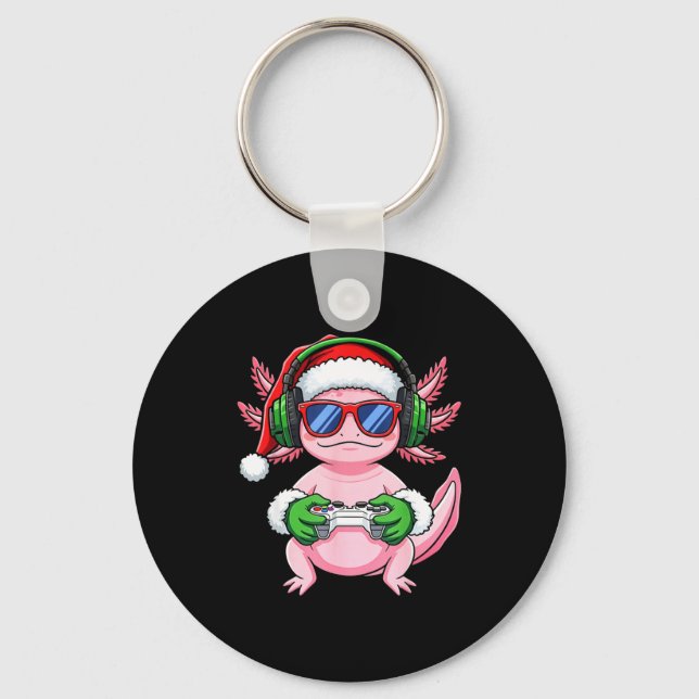 Chaveiro Gamer Axolotl Christmas Shirt Funny Video Game San (Frente)