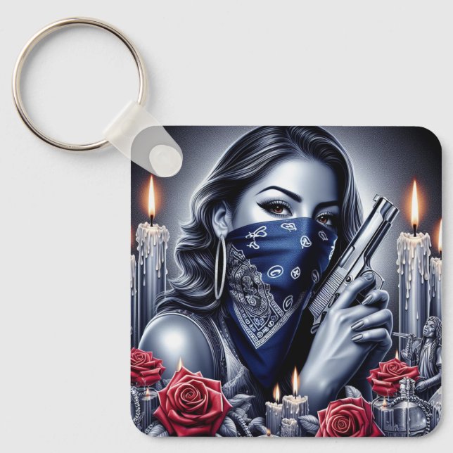 Chaveiro Gangster Girl Hip Hop chicano art Design (Frente)