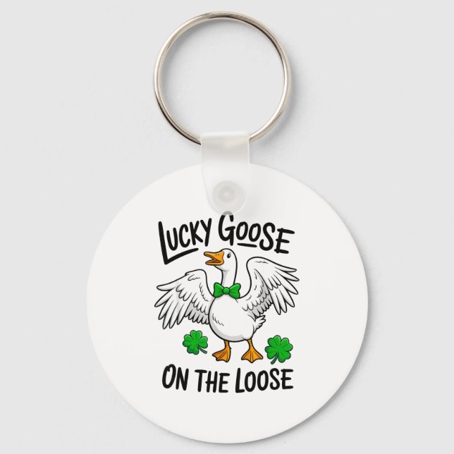 Chaveiro Ganso Sortudo à Solta Goose Engraçado Shamrock St  (Frente)