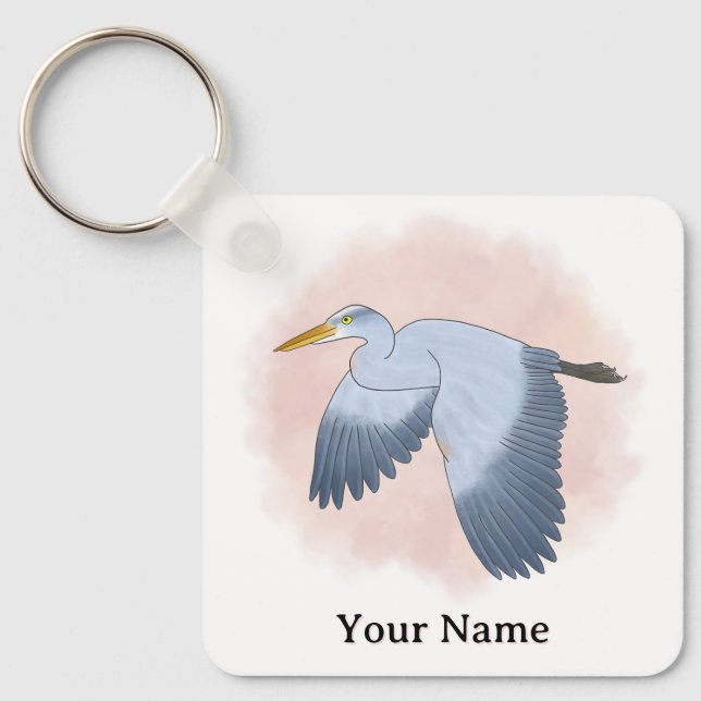 Chaveiro Garça Azul Grande Personalizada Fundo Rosa (Frente)