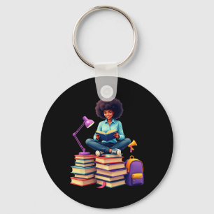 Chaveiro Garota Afro Melanina Juneteenth Lendo Livros