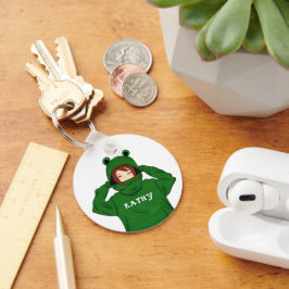 Chaveiro Garota bonita com desenho Sapo verde