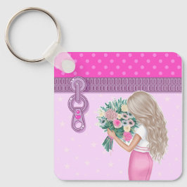 Chaveiro Garota bonita e rosa Flores elegantes design flora