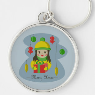 Chaveiro Garota com caixa de presentes de Natal