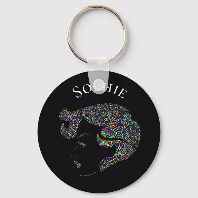 Chaveiro Garota com coração, nome pessoal (Frente)