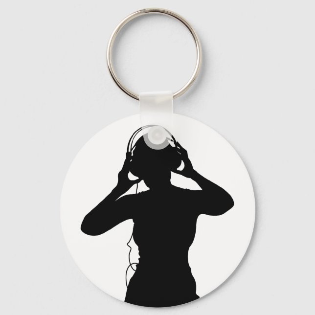 Chaveiro Garota com Fones de ouvido na Silhouette (Frente)