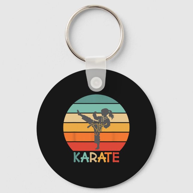 Chaveiro Garota de Karatê Design Retro Pôr do Sol Com Crian (Frente)