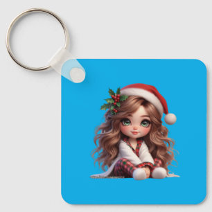 Chaveiro Garota de Natal bonita com arte de Papai Noel