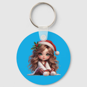 Chaveiro Garota de Natal bonita com arte de Papai Noel