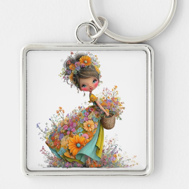 CHAVEIRO GAROTA DE VERÃO CAPRICHOSA E FOFINHA COM FLORES MI (Frente)