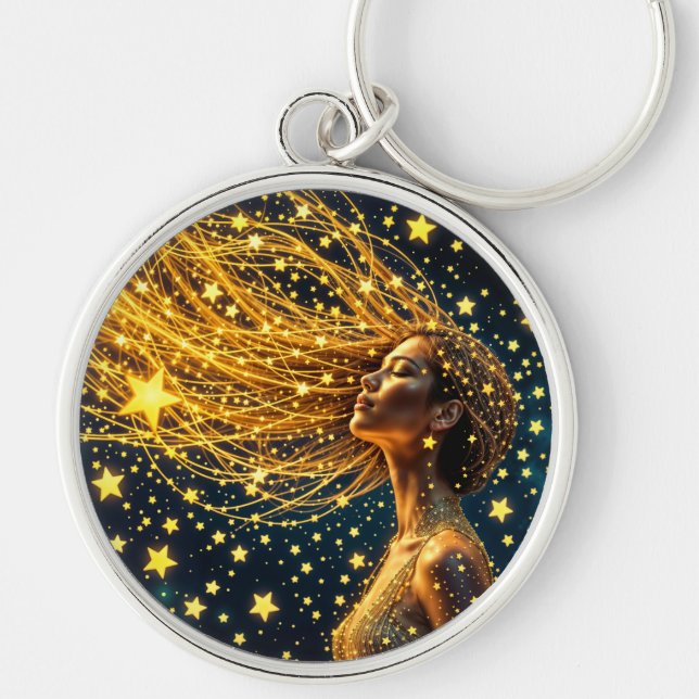 Chaveiro Garota do sonho cercada por estrelas brilhantes br (Frente)