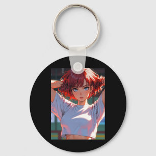 Chaveiro Garota Esportiva de Anime Retrô Cabelo Vermelho En