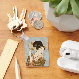 Chaveiro Garota Geisha Japonesa Vintage em Kimono com Leque