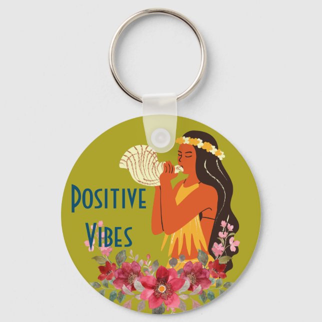 Chaveiro Garota Havaiana soprando Conch Shell Personalizado (Frente)