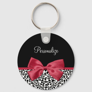 Chaveiro Garota Leopard Imprime Fita Vermelha Brilhante Com