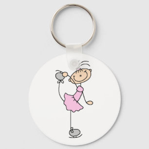 Chaveiro Garota Rosa Figura de Palito Patinadora no Gelo