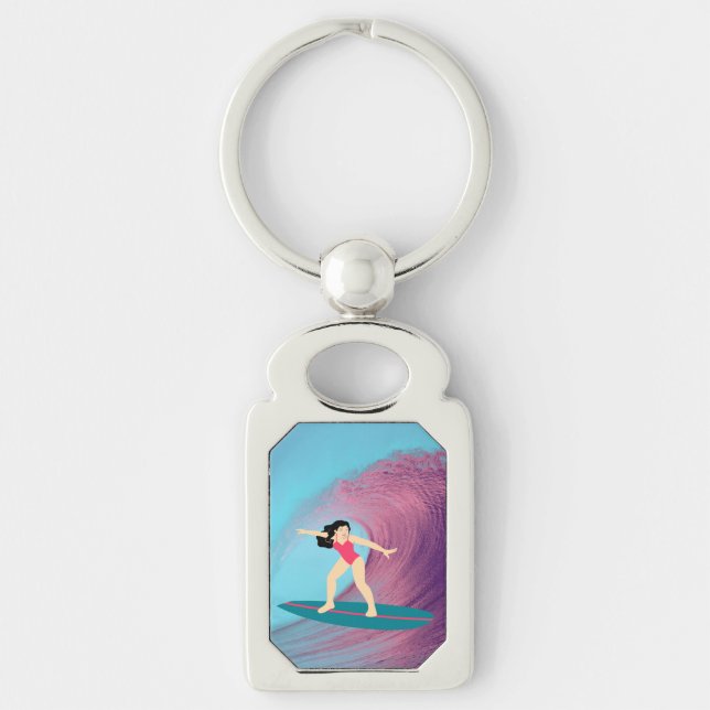 Chaveiro Garota surfando no pôr do sol (Frente)