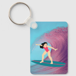 Chaveiro Garota surfando no pôr do sol