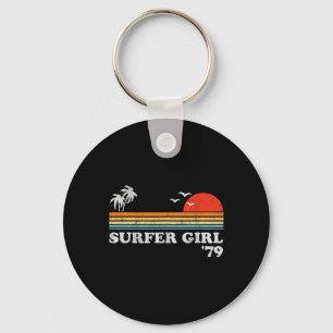 Chaveiro Garota Surfista Vintage Praia de Surf Pôr do Sol R
