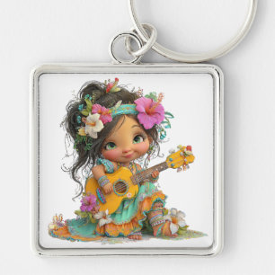 Chaveiro GAROTA TEMÁTICA HAWAIANA COLORIDA FOFa