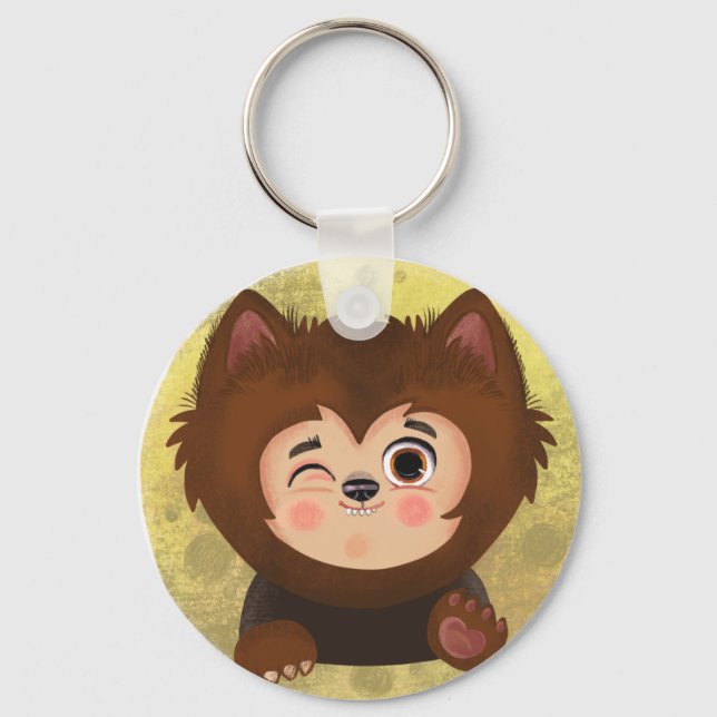 Chaveiro Garoto bonito num fantasma de Halloween de lobisom (Frente)