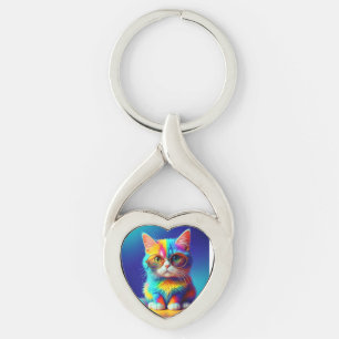Chaveiro Gata Arco-íris com Óculos Retrato-47567