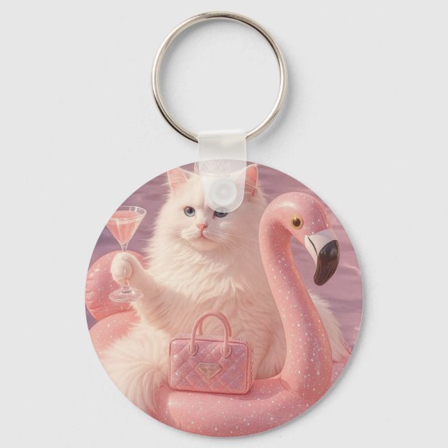 Chaveiro Gata Princesa Luxo em Flutuador de Piscina Flaming (Frente)