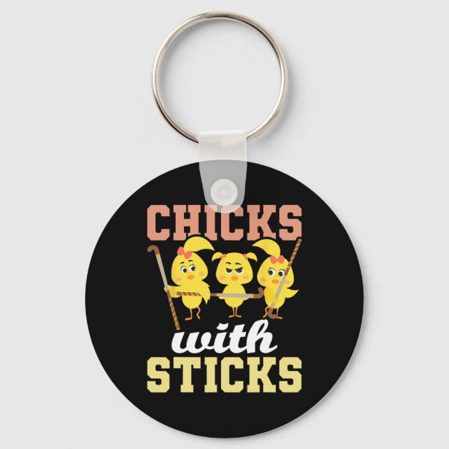Chaveiro Gatas Com Sticks - Jogadora de Hóquei em Campo Fã  (Frente)
