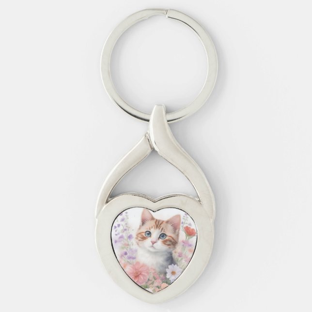 Chaveiro Gatinho Aquarela Cujo Floral (Frente)