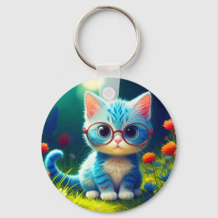 Chaveiro Gatinho Azul Fofo Usando Óculos-47067